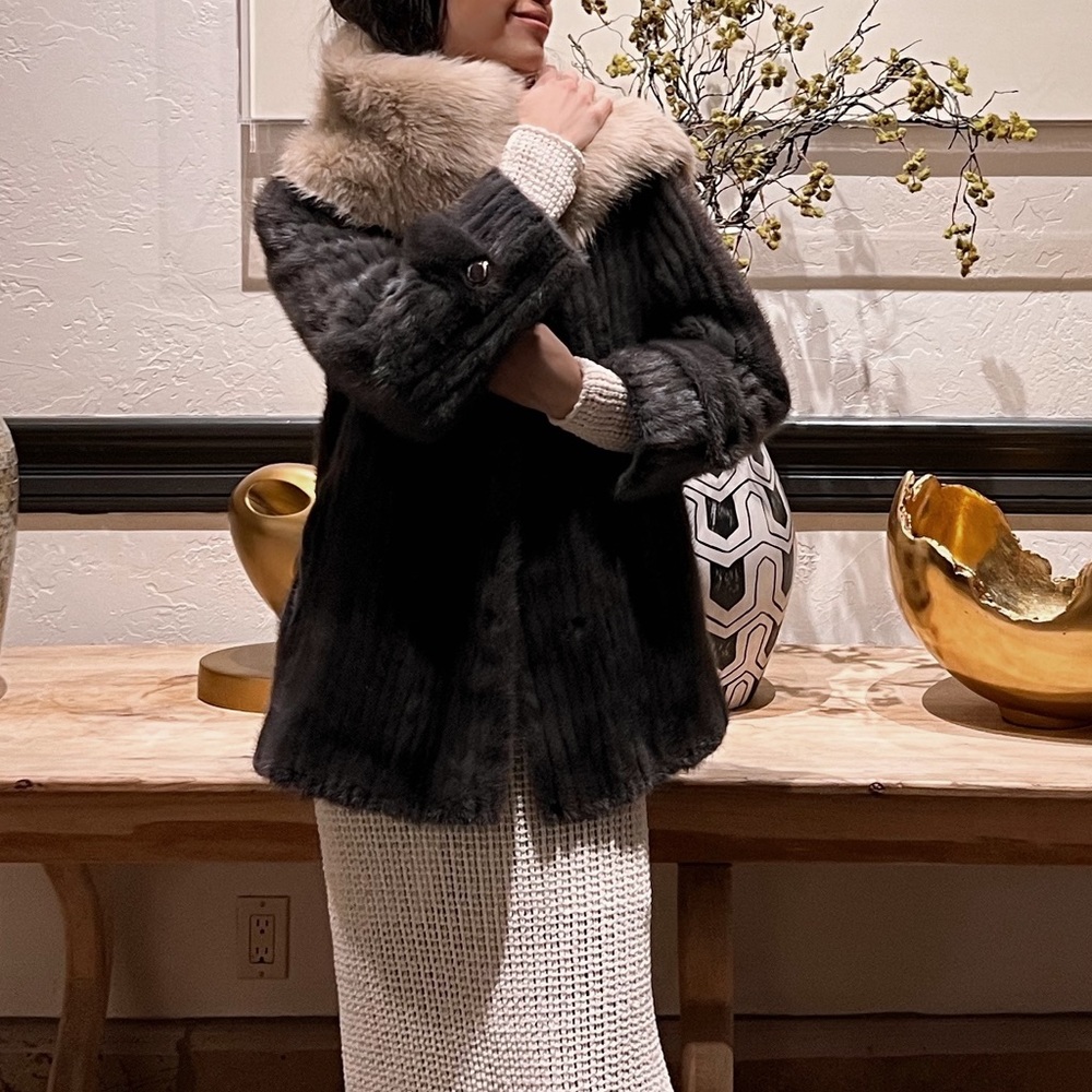 Real mink fur coat jacket brown